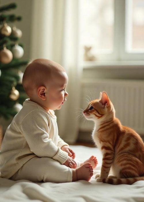 niños gatos navidad