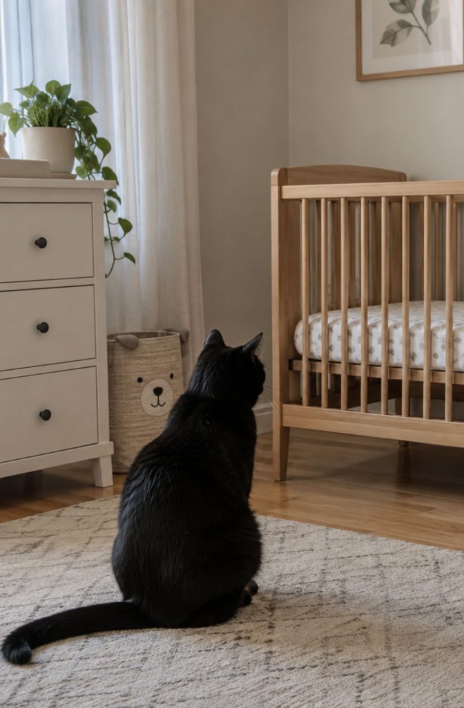 gato y bebé cuna